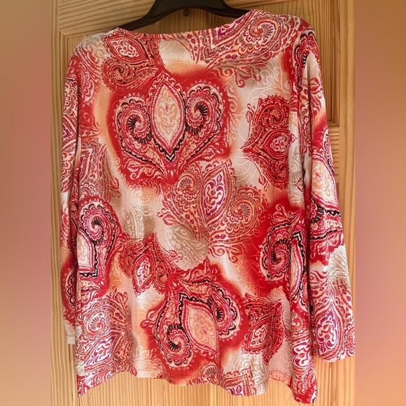 JM Collection Pink and Red Paisley Long Sleeve Blouse Size P/XL - Picture 4 of 8